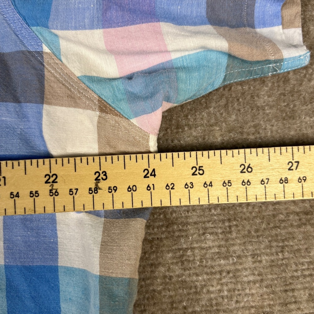 Johnnie-O Hangin' Out Plaid Linen Blend Button Up Short Sleeve Shirt Men's XL - Picture 7 of 8
